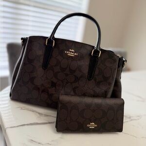 Coach Dark Brown Signature Satchel and Wallet